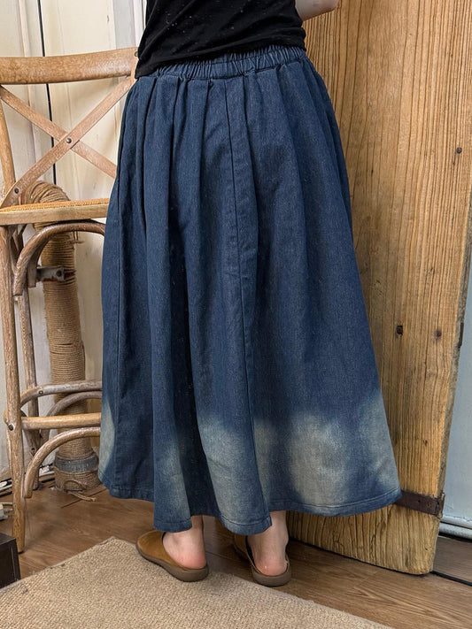 Women Summer Artsy Embroidery Denim A-Shape Skirt