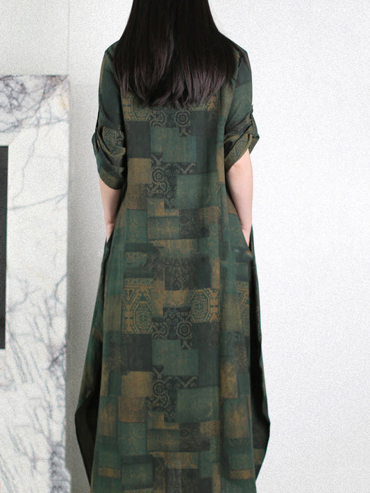 Women Summer Vintage Patchwork O-Neck Cotton Dress