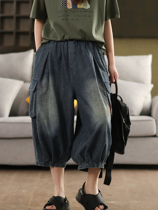 Women Summer Vintage Spliced Denim Harem Pants