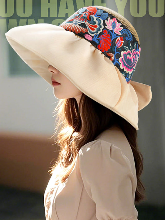 Women Ethnic Summer Embroidery Sunproof Hat