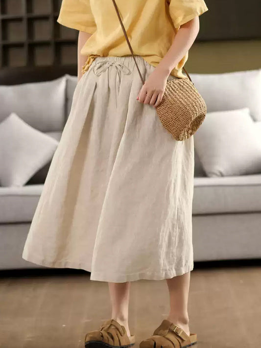 Women Summer Pure Color 100%Linen Skirt