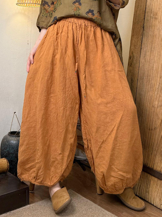 Women Summer Casual Pure Color Linen Bloomers