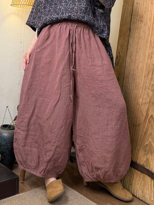 Women Summer Casual Pure Color Linen Bloomers