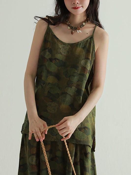 Women Summer Retro Lotus Leaf 100%Cotton Vest