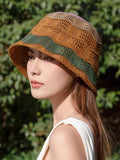 Women Summer Casual Colorblock Weave Bucket Hat