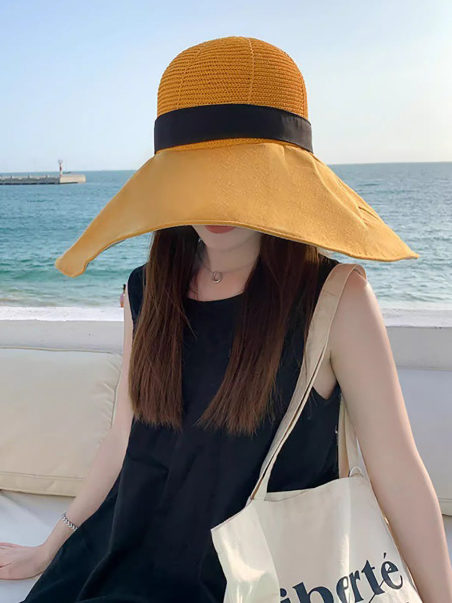 Women Casual Solid Large Brim Sunproof Hat