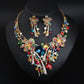Crystal Flower Color Necklace And Earrings Set