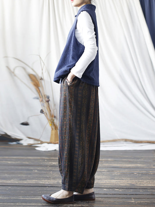 Women Spring Vintage Spliced Cotton Loose Harem Pants