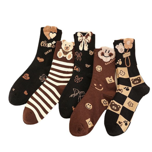 5 Pairs Women Artsy Flower Lace Spliced Socks