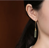 925 Sterling Silver Retro Personality Hetian Jade Earrings