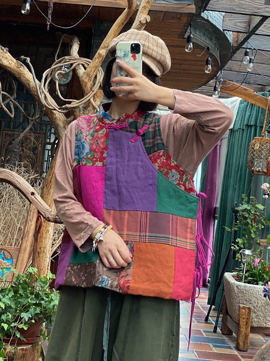 Women Vintage Patchwork Sleeveless Vest