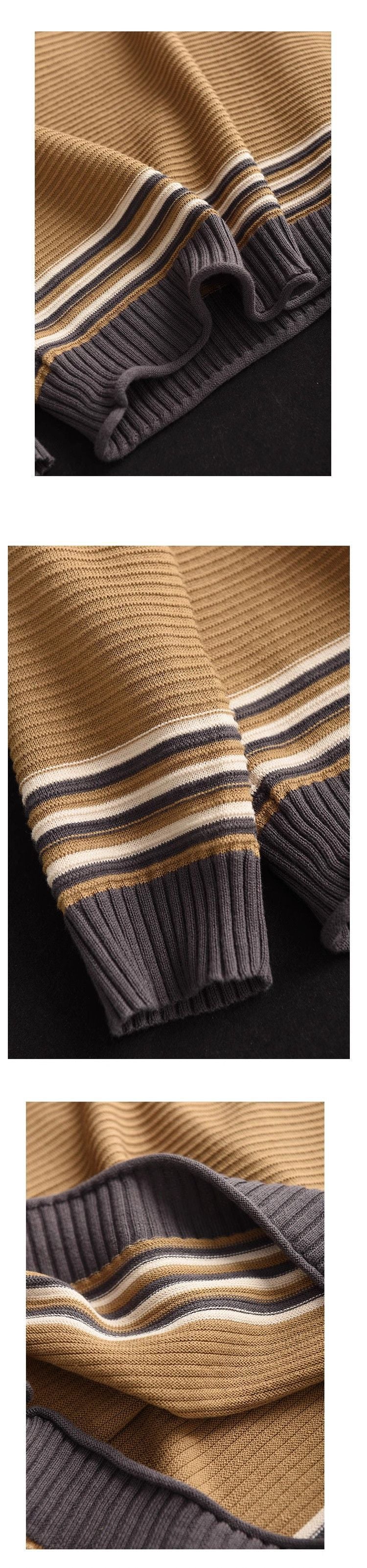 Pull à manches longues et col en V rayé en tricot de coton