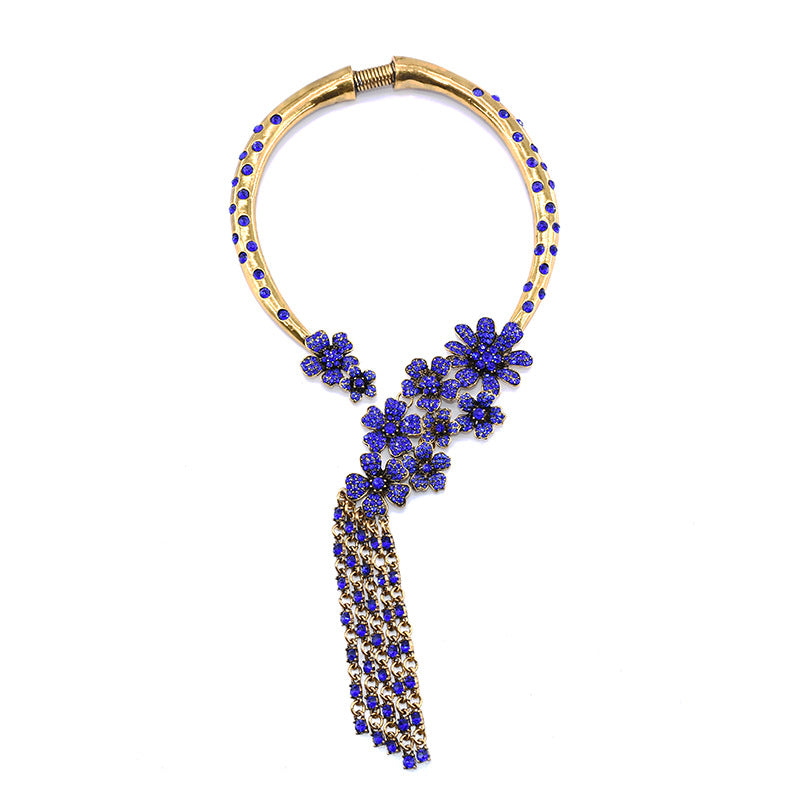 Vintage Tassel Luxury Full Diamond Flower Necklace