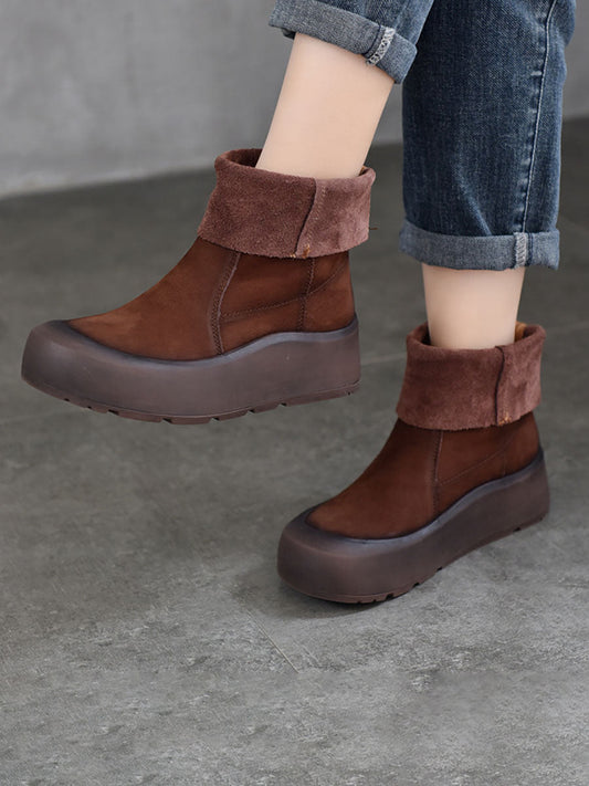 Women Winter Genuine Leather Spliced Platform Boots