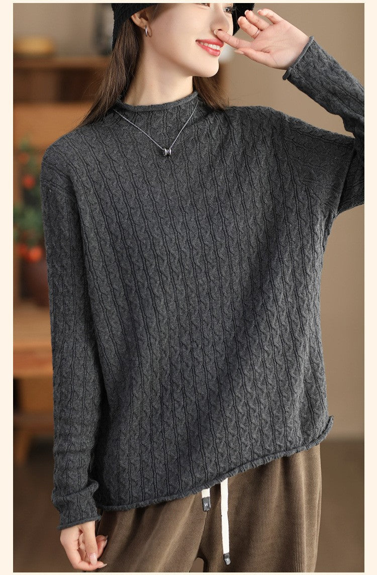 Knitted Cotton Pullover Half Turtleneck Bottoming Sweater