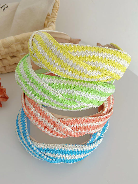 4 Pieces Set Women Artsy Colorblock Knitted Cross Hair Band