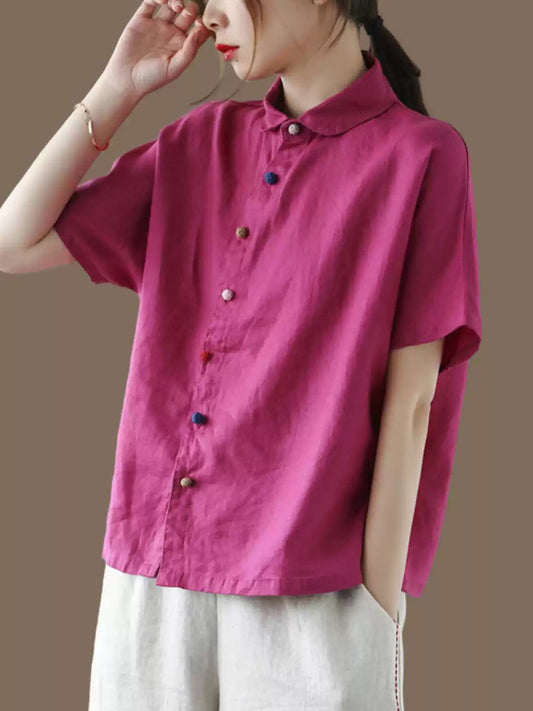 Women Summer Artsy Colorful Button Turn-down Collar Shirt