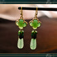 Retro Ethnic Green Clover Stud Earrings