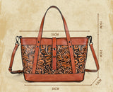 Vintage Top Layer Cowhide Vegetable Tanned Leather Hand Carved Bag