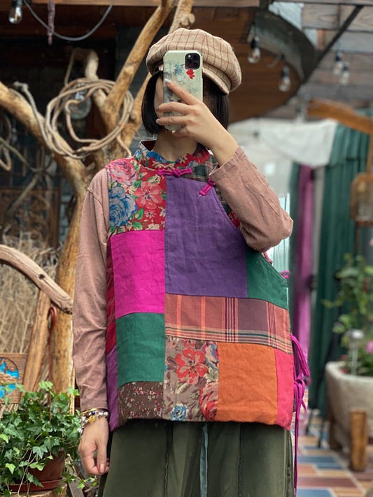 Women Vintage Patchwork Sleeveless Vest