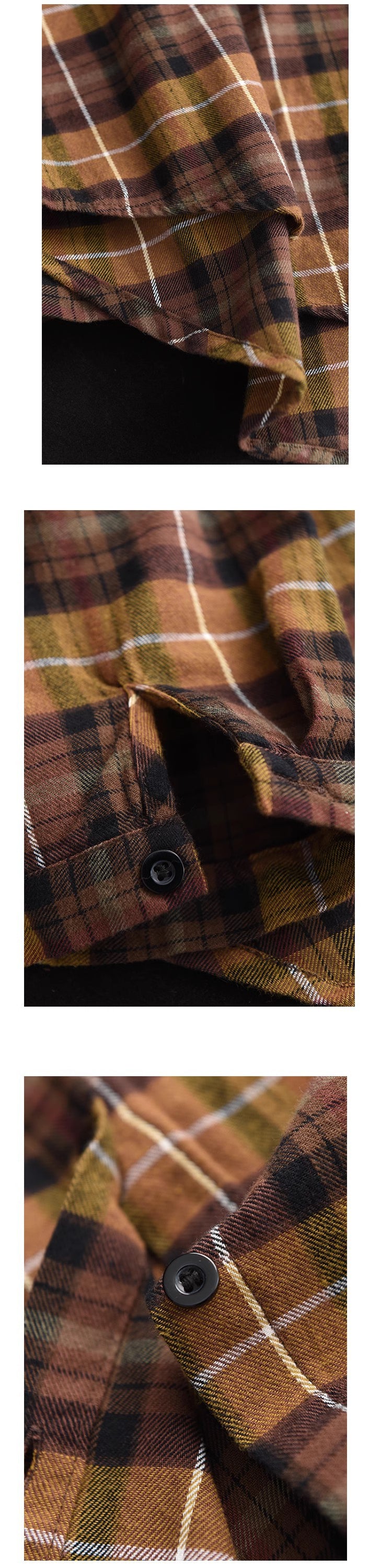 Autumn And Winter Yarn-Dyed Plaid Cotton And Linen Lapel Shirt