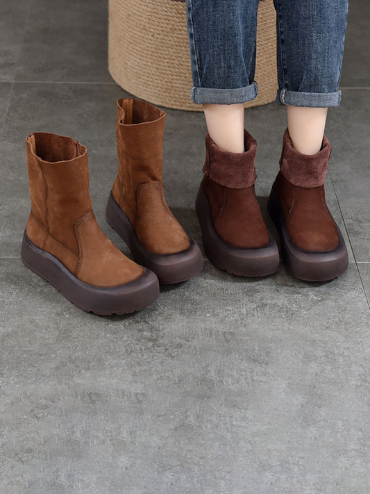 Women Winter Genuine Leather Spliced Platform Boots
