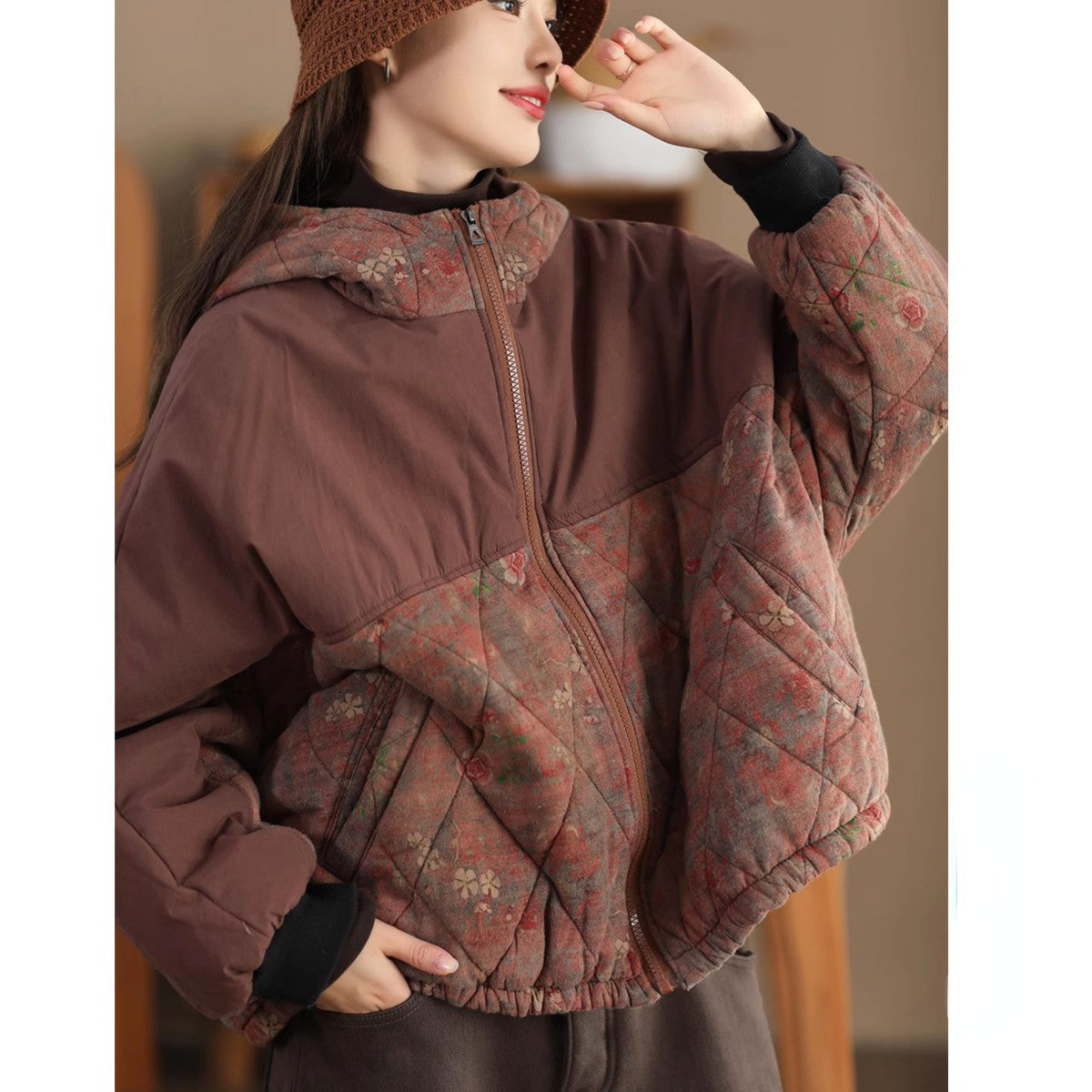 Winter Fried Color Printed Quilted Jacket