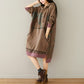 Plus Size Retro Distressed Printed Long Artistic Patchwork Dress