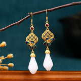 Ancient Gold Enamel High-Quality Jade Earrings