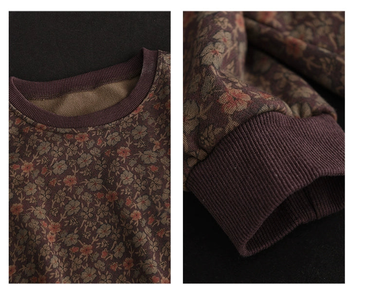 Pull décontracté en coton tricoté à imprimé ample vintage
