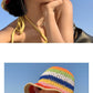 Striped Rainbow Straw Hat Sunscreen Sun Hat