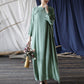 Artsy Vintage Stand Collar Tray Buckle Long Solid Color Dress