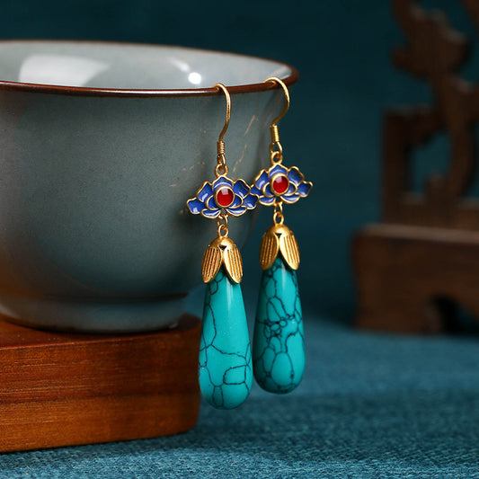 Boucles d'oreilles antiques imitation littéraire turquoise vintage