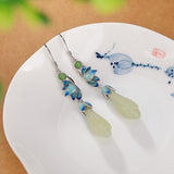 Hetian Jade Enamel Lotus Flower Earrings