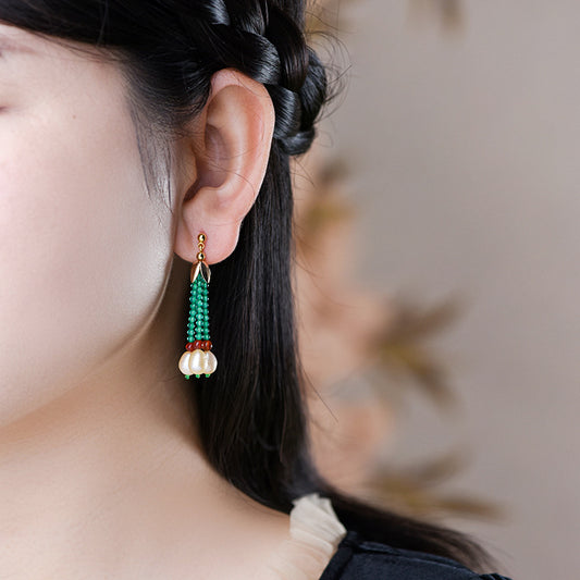 Boucles d'oreilles rétro longues à pampilles, boucles d'oreilles en perles de style Antique