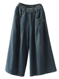 Vintage Baggy Slim Button-Knead Wash Denim Wide-Leg Pants