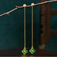 Boucles d'oreilles rétro simples imitation jade à longs pampilles