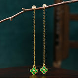 Retro Simple Imitation Jade Long Tassel Stud Earrings