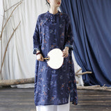 Vintage Loose Stand Collar To Make Old Ramie Printed Dress