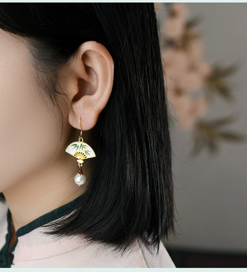 Antique Long Bamboo Tassel Earrings New Chinese Fan-Shaped Earrings