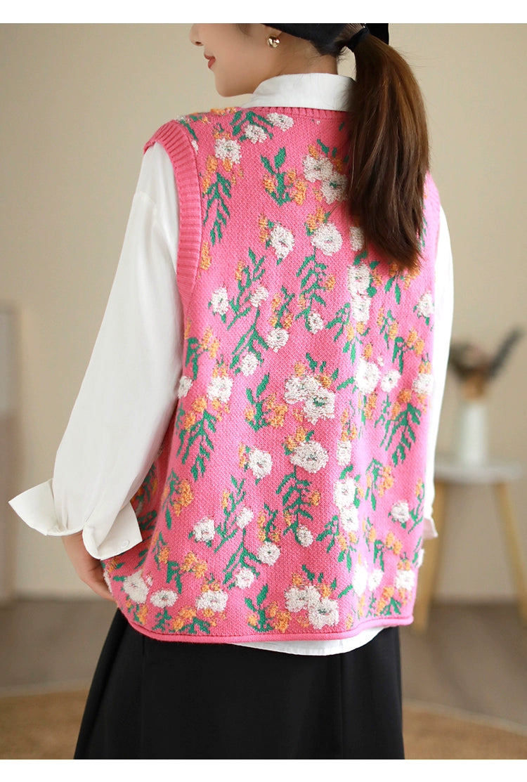 Artistic Loose Sleeveless Three-Dimensional Flower Knitted Vest