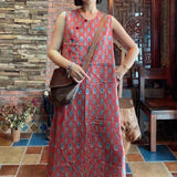 Buckle Cotton And Linen Printed Sleeveless Loose Dress