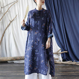 Vintage Loose Stand Collar To Make Old Ramie Printed Dress