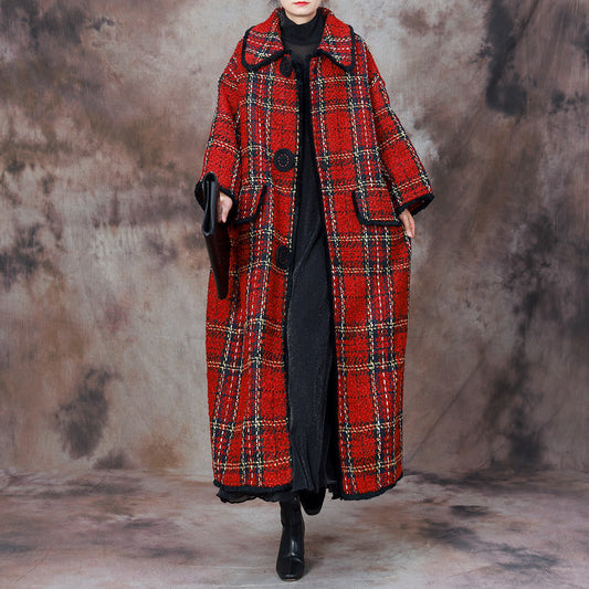 Manteau en laine à carreaux d'hiver Manteau en laine de tempérament à la mode