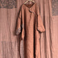 Loose Distressed Linen Dress With Slanted Placket Buttons