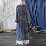 Artsy Vintage Loose Stand Collar Hand-Made Button Dress