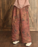 Loose Casual Art Print Ramie Trousers