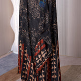 Plus Size Vintage Viscose Print Mosaic V-Neck Dress