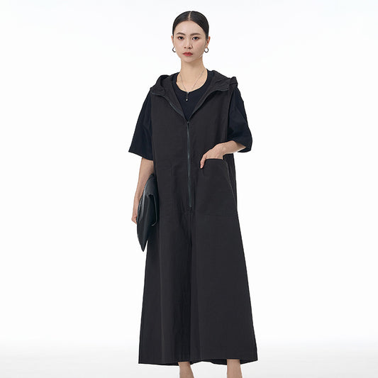 Plus Size Fashion Hooded Zipper Jacket Long Loose Slim Jumpsuit