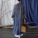 Artsy Vintage Loose Stand Collar Hand-Made Button Dress